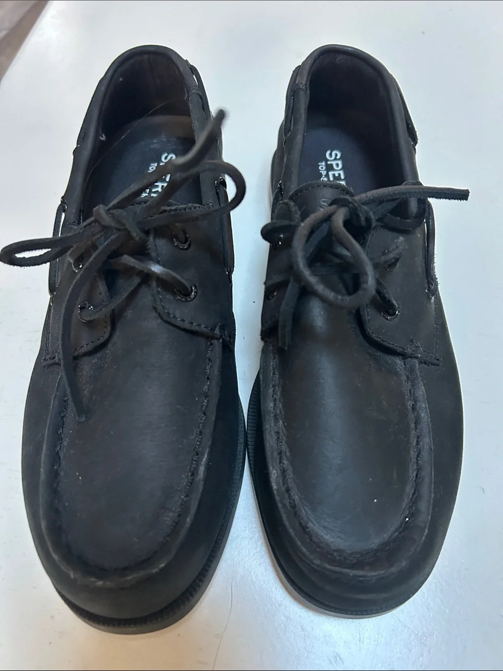 Sperry Boys black Leather Boat Shoes with Laces